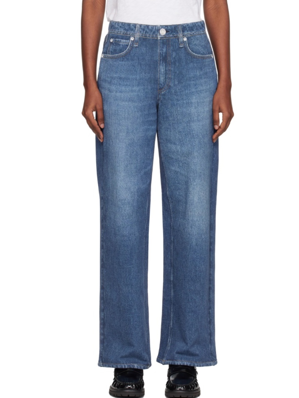 Rag & Bone Blue Miramar High Rise Wide Leg Soft Cotton Denim Jeans, Size 32